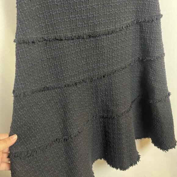 Rebecca Taylor Navy/Black Tiered Tweed Knit Fit & Flare Cap Sleeve Dress 4 - Picture 6 of 13